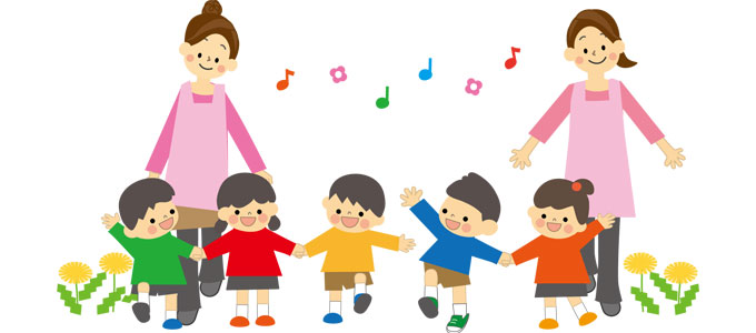 幼稚園で遊ぶ先生と幼児